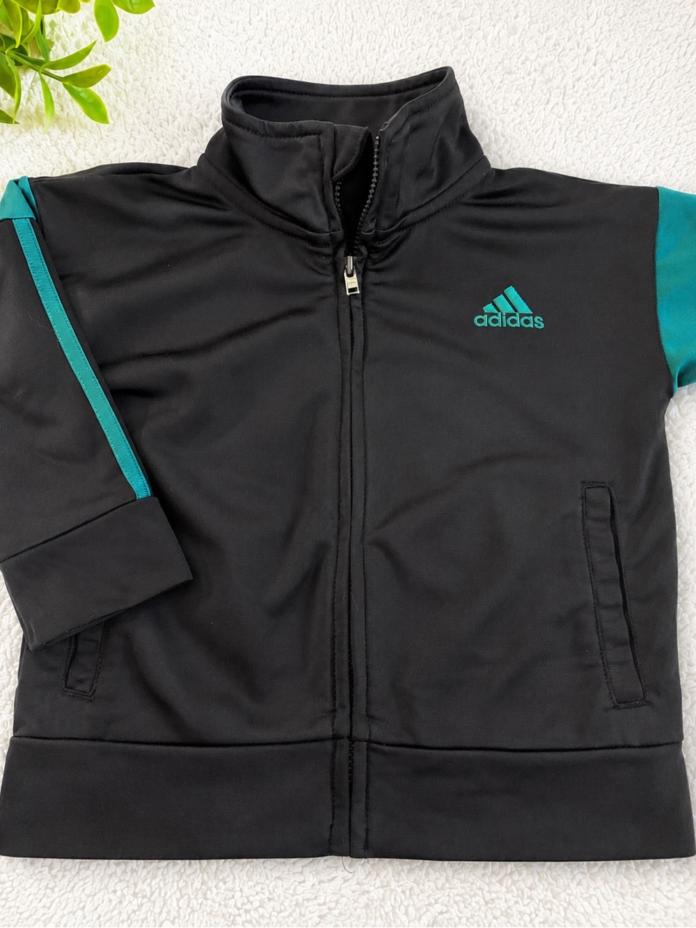Adidas Black Green Zip-Up Jacket 12M Boys EUC